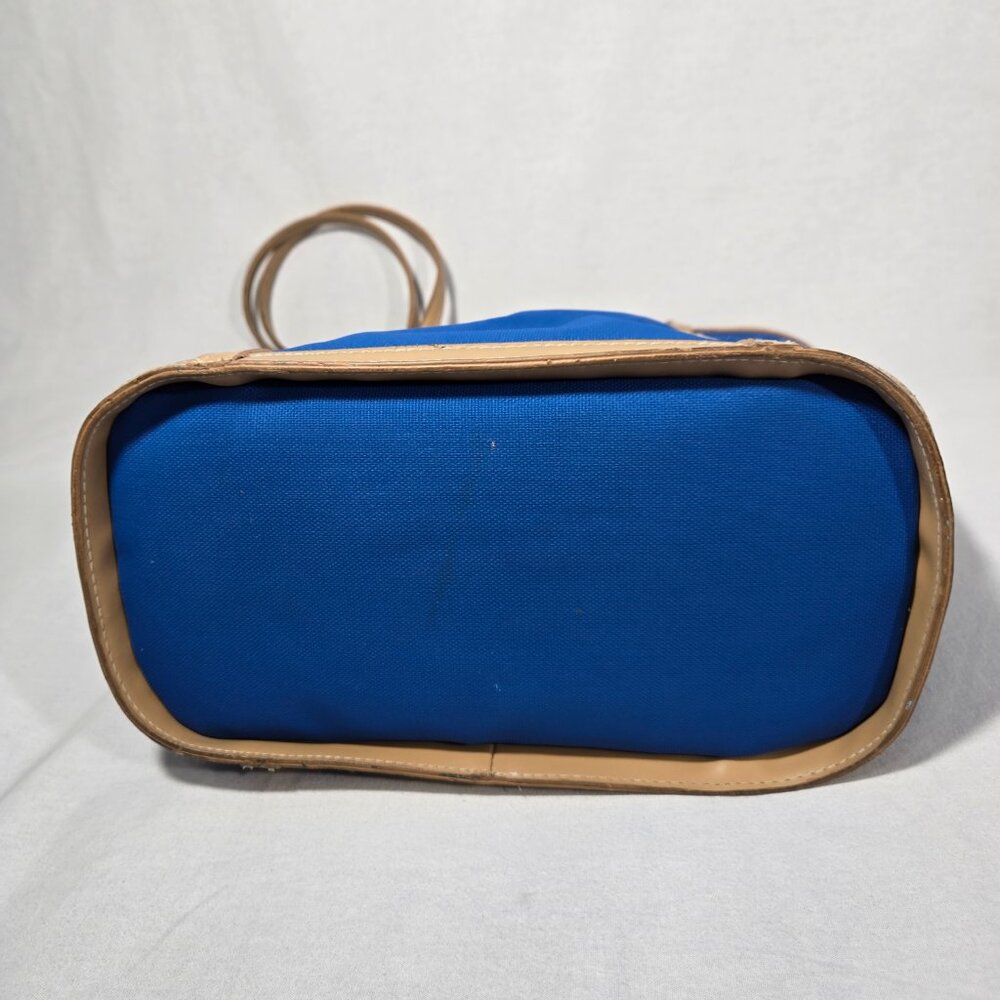 VINTAGE 90s Y2K Whitney Blue Canvas & Tan Trim Open Top Structure Roomy Tote Bag - Picture 5 of 17